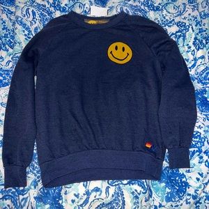 Women’s Aviator Nation Smiley 2 Crew Sweatshirt - Navy